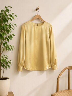 Vintage‎ Jaeger Gold Silk Blouse Sz Small Designer Quiet Luxury Western Rodeo